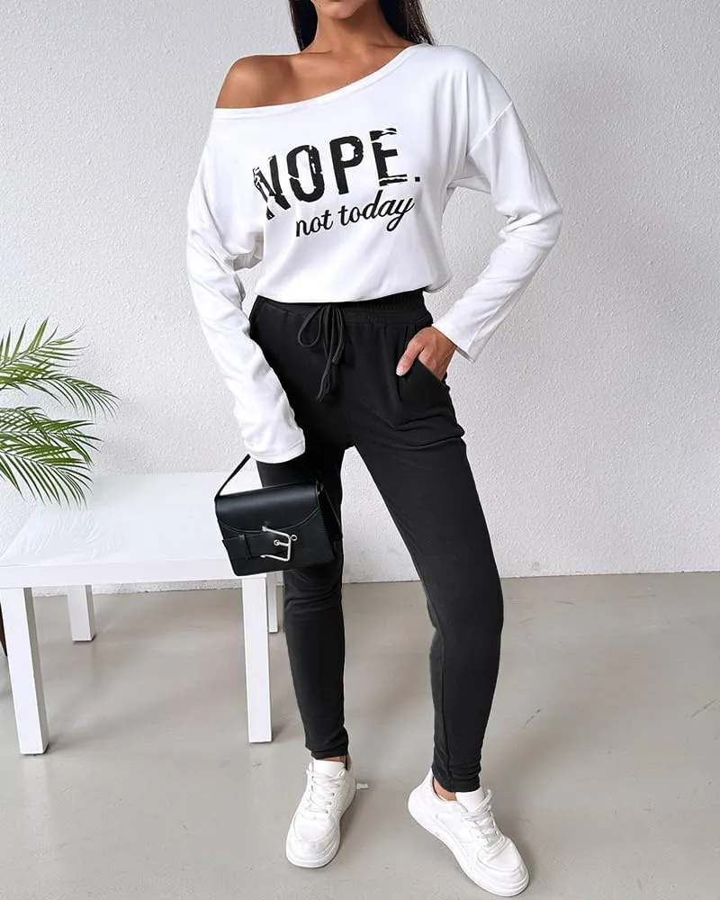 CHICME Women Tracksuit Fall 2 piece Outfits Long Sleeve Crewneck Pullover Tops and Pants Set