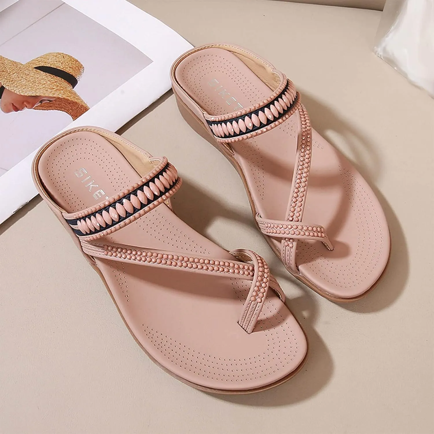 Clip Toe Sandals for Women Comfort Wedge Slip On Flip Flops Summer Casual Roman Shoes Lightweight Comfortable Outdoor Beach Shoes Slipper