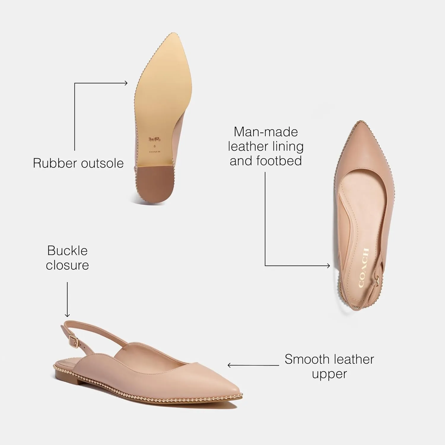 Coach Women's VAE Leather Skimmer Ballet Flat, Beechwood, 6
