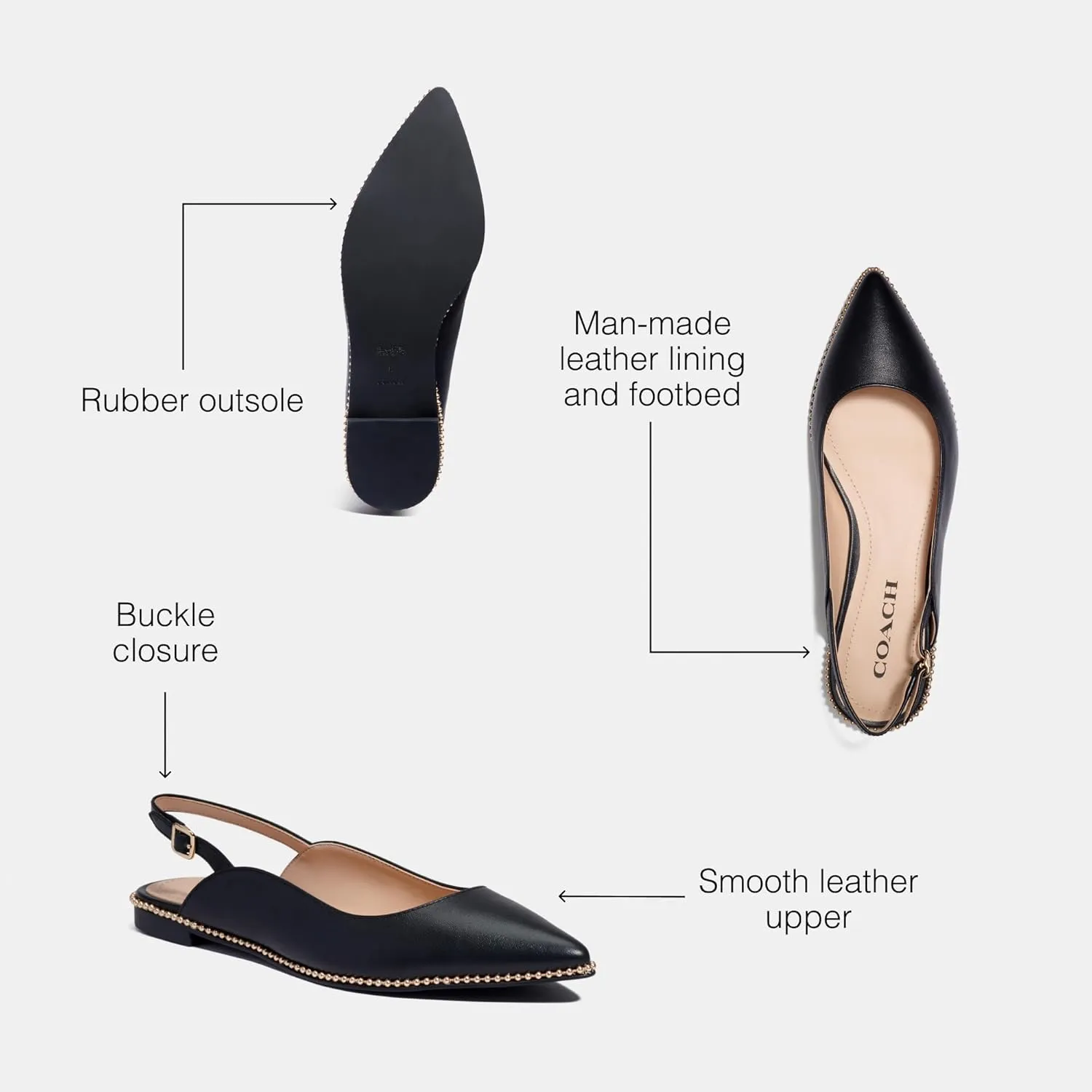 Coach Women's VAE Leather Skimmer Ballet Flat, Black, 6