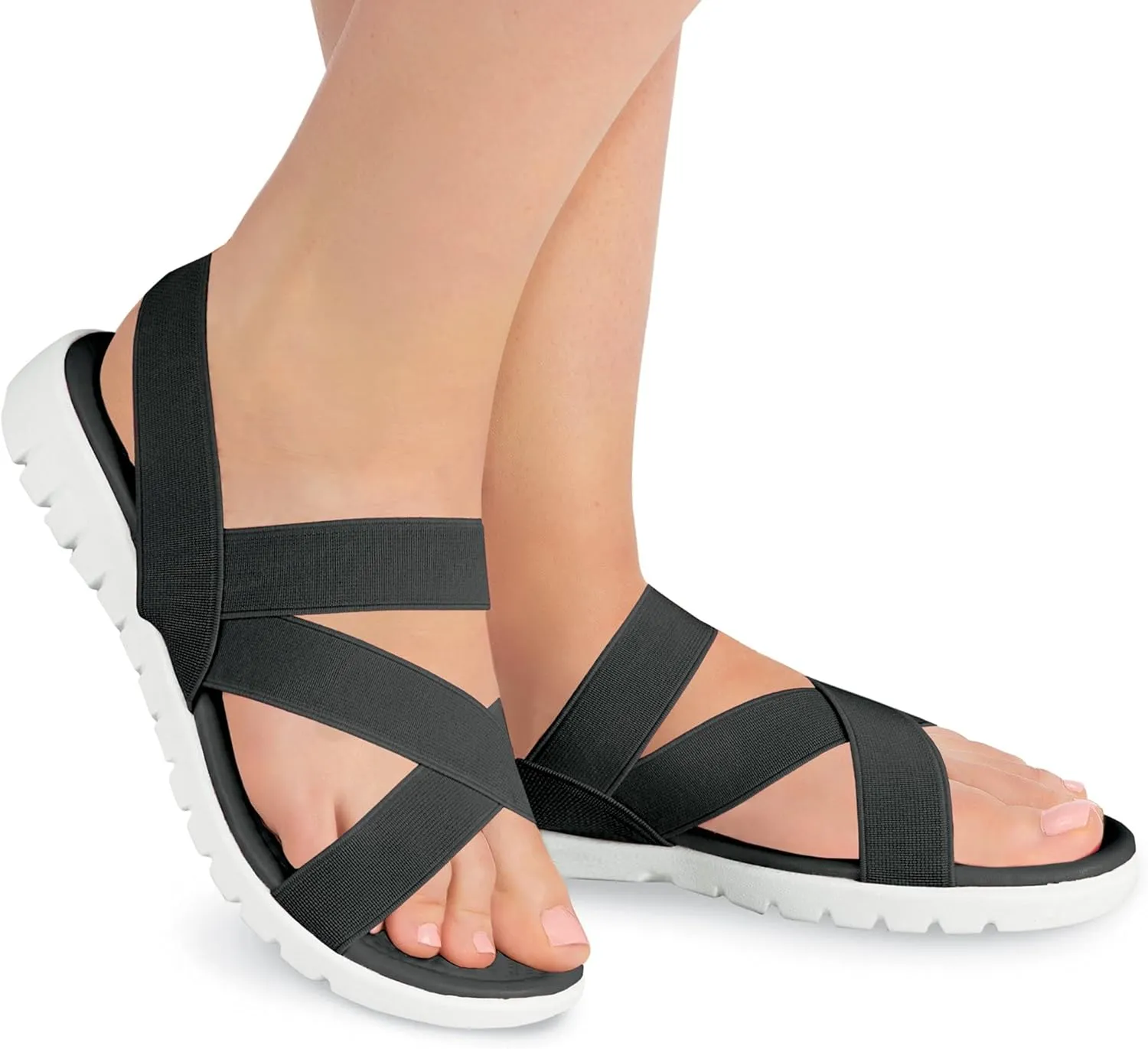 Collections Etc Women's Casual Criss Cross Summer Stretch Strap Sandals Black 11