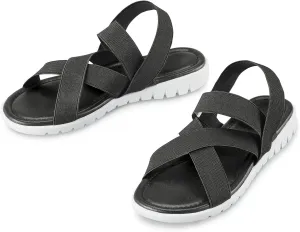 Collections Etc Women's Casual Criss Cross Summer Stretch Strap Sandals Black 11