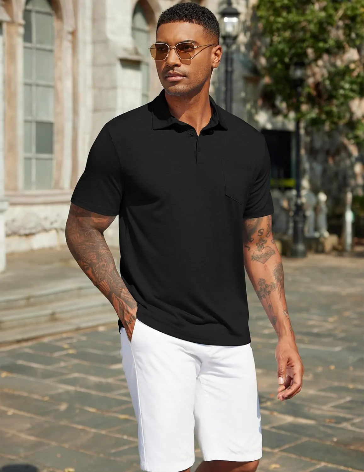 COOFANDY Mens Polo Shirts Short Sleeve Casual Golf Shirt Basic Solid Color Collared T-Shirt Stylish Summer Polo T Shirt