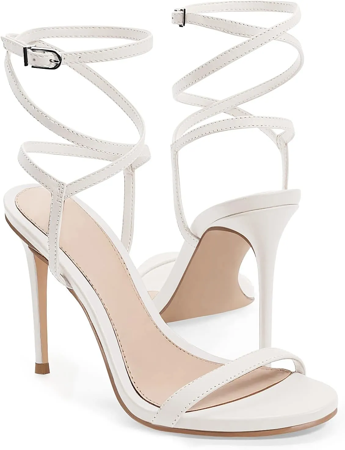 Coutgo Womens Strappy Lace up Heels Sandals Sexy High Heeled Ankle Strap Summer Dress Shoes