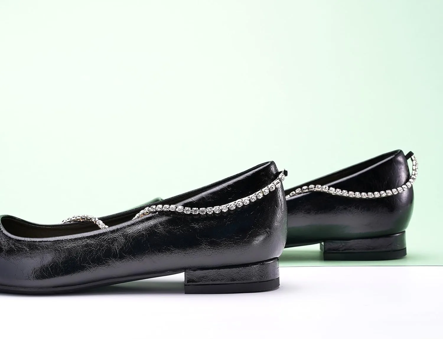 C.Paravano Crystal Chain Pointed Toe Flats Comfortable Party Dressy Shoes for Women Designer Shoes Women's Flats