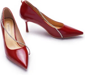 C.Paravano Women's Pumps | Crystal Chain Heels | Pointed Toe Kitten Heel | Comfortable Dress Shoes | Elegant Party Wedding Designer Shoes