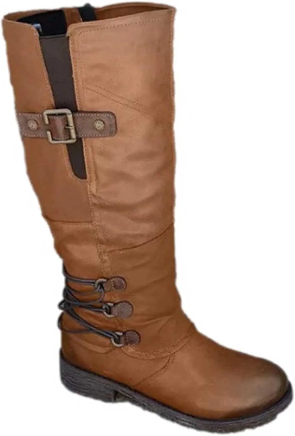 Ctreela Women's Vintage Mid-Calf Riding Boot Retro Round Toe Work Chunky Low Heel Western Booties Combat Motorcycle Boots