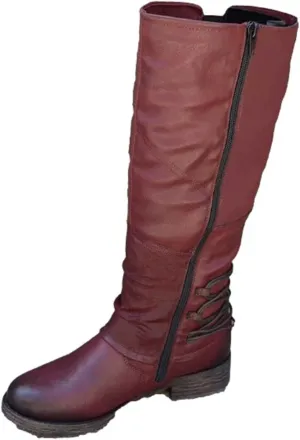 Ctreela Women's Vintage Mid-Calf Riding Boot Retro Round Toe Work Chunky Low Heel Western Booties Combat Motorcycle Boots