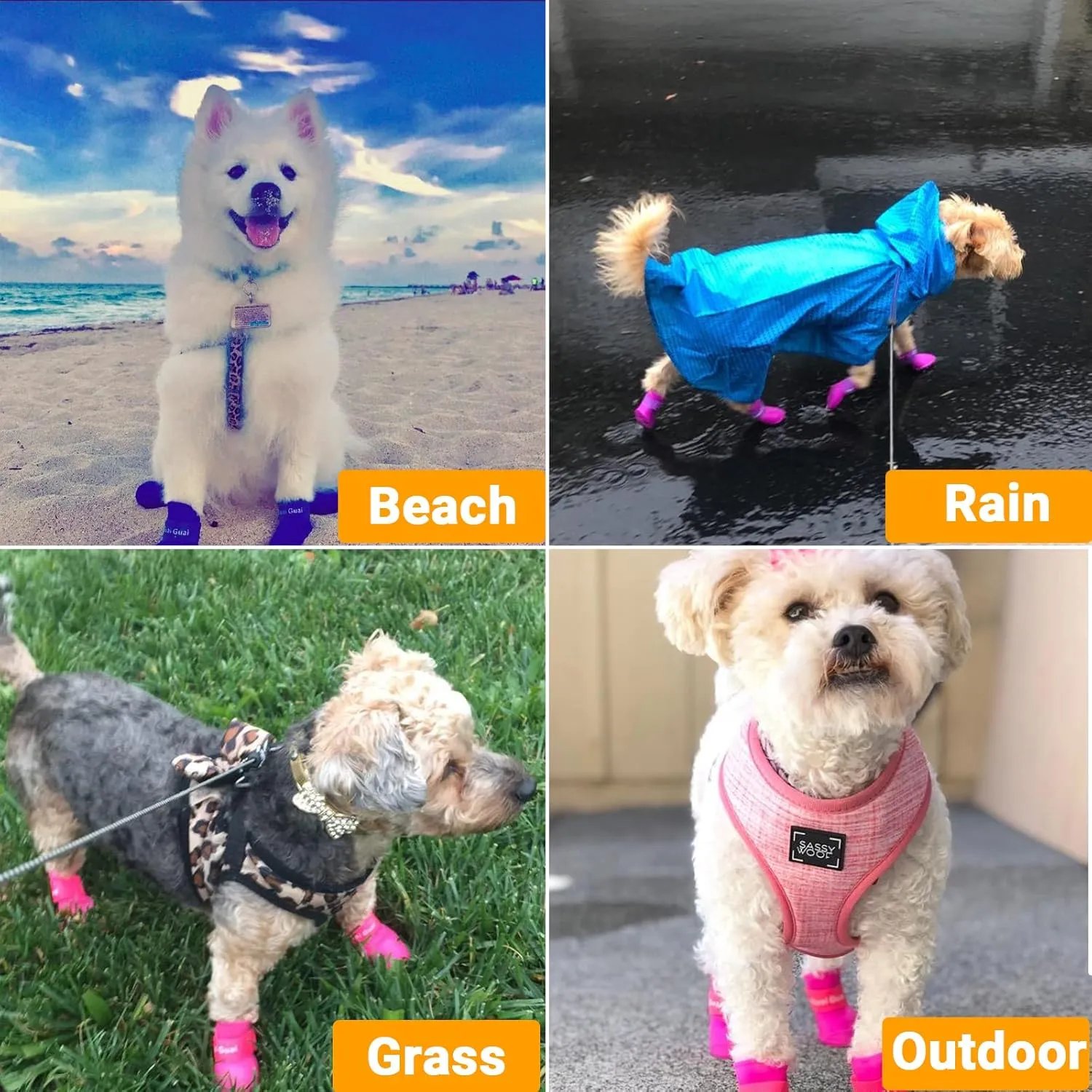 Cute Little Pet Dog Puppy Rain Snow Boots Shoes Booties Candy Colors Rubber Waterproof Anti-Slip (Rose Red, XX-Large)