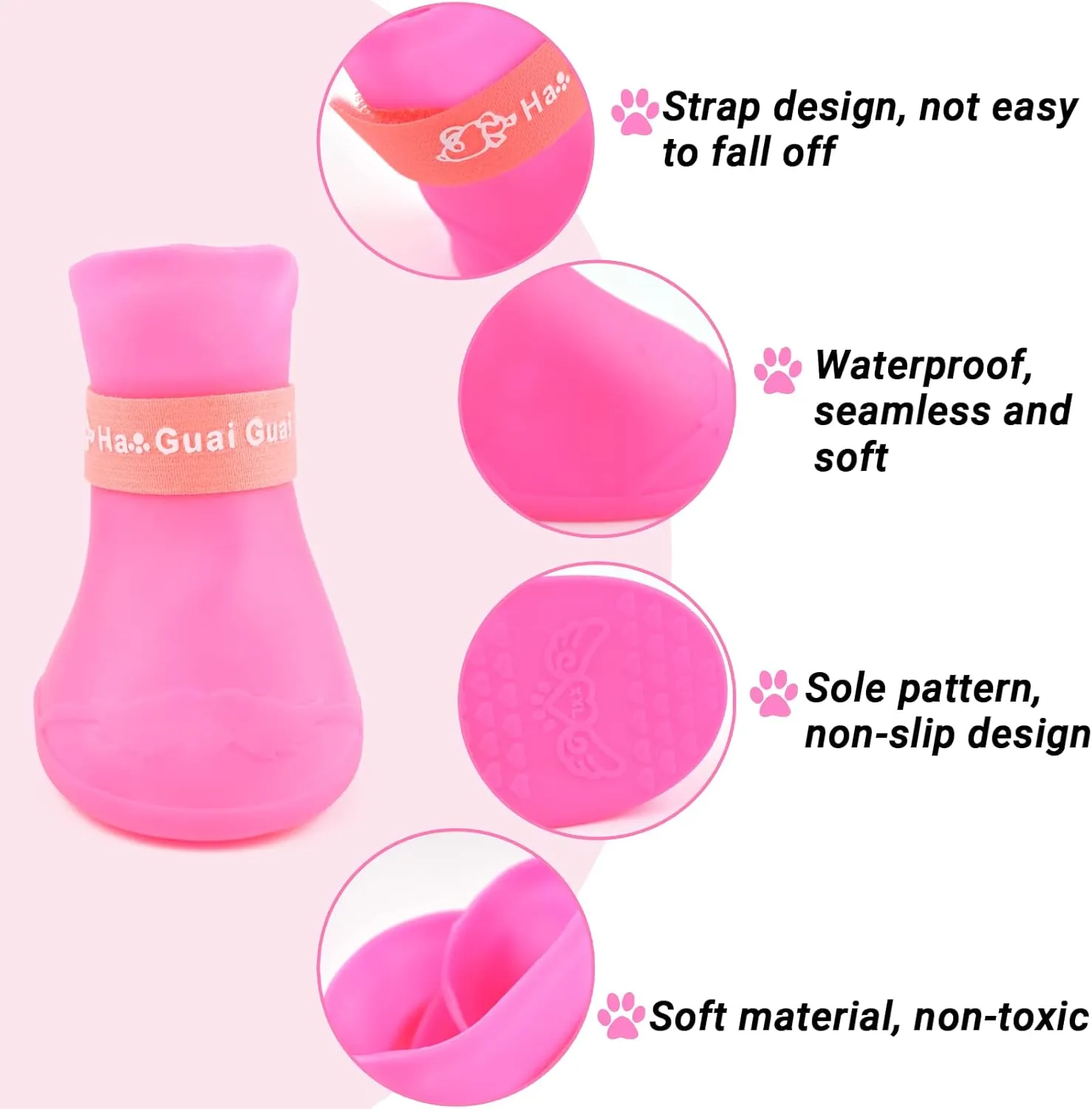 Cute Little Pet Dog Puppy Rain Snow Boots Shoes Booties Candy Colors Rubber Waterproof Anti-Slip (Rose Red, XX-Large)