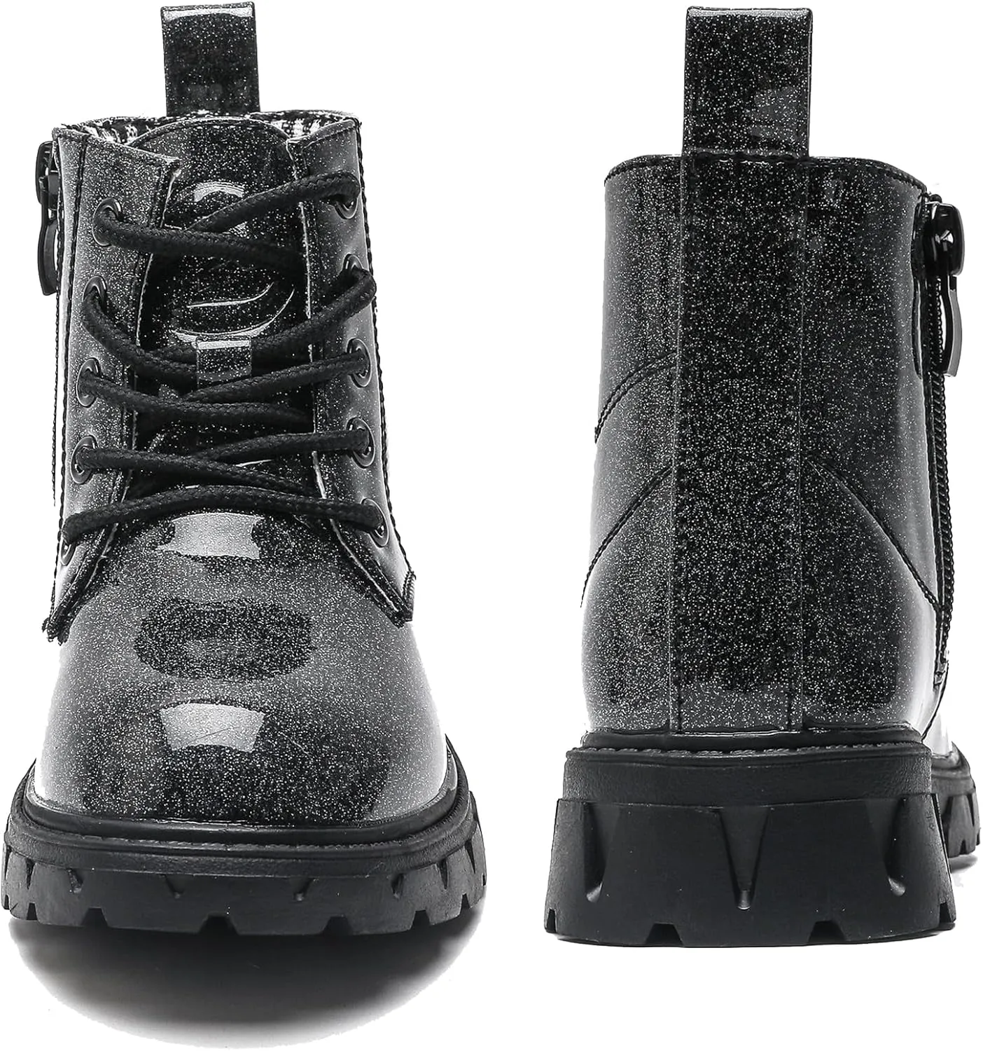 DADAWEN Boys Girls Glitter Ankle Boots Kids Lace Up Waterproof Combat Shoes With Side Zipper for Toddler/Little Kid/Big Kid