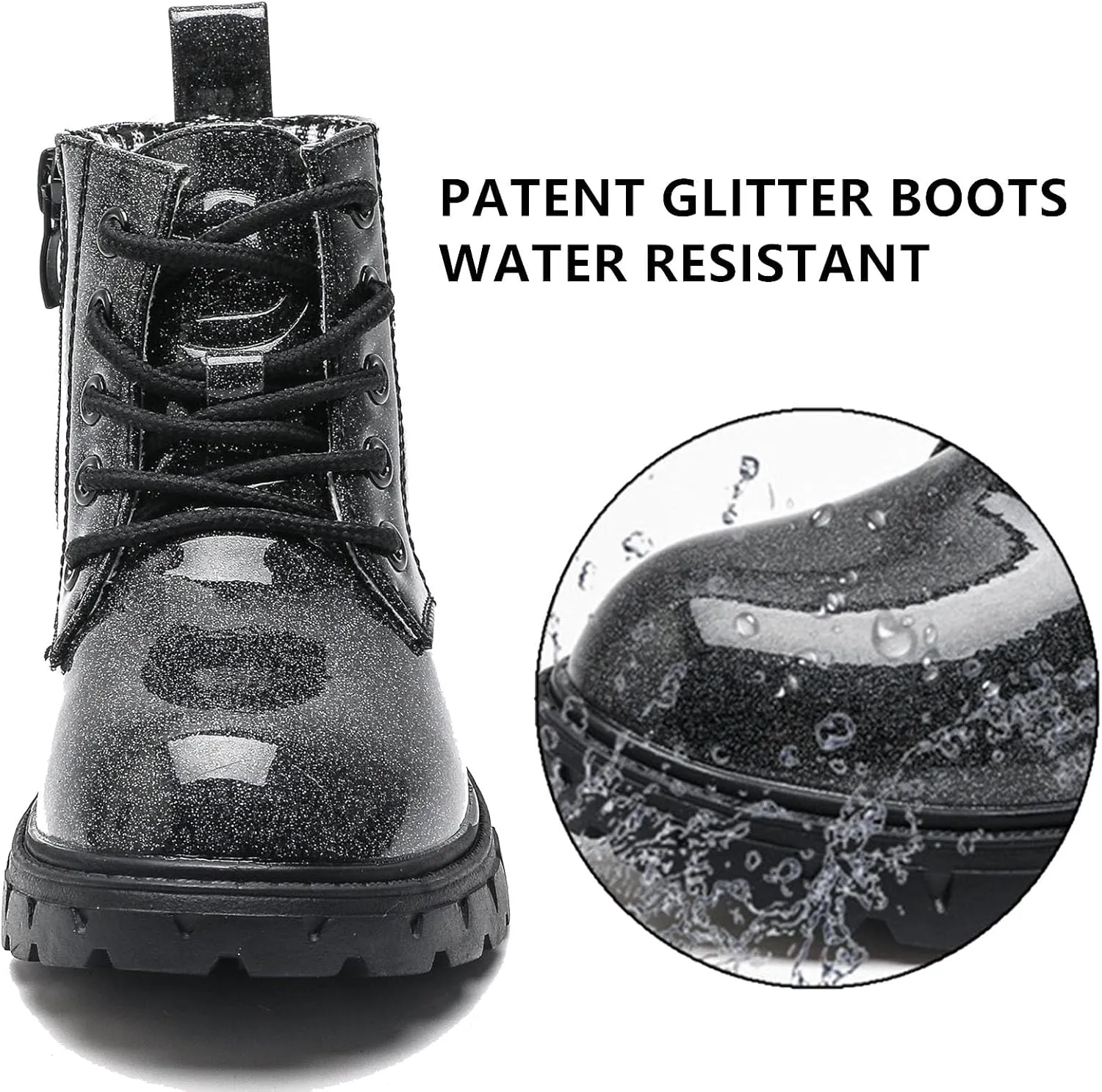 DADAWEN Boys Girls Glitter Ankle Boots Kids Lace Up Waterproof Combat Shoes With Side Zipper for Toddler/Little Kid/Big Kid