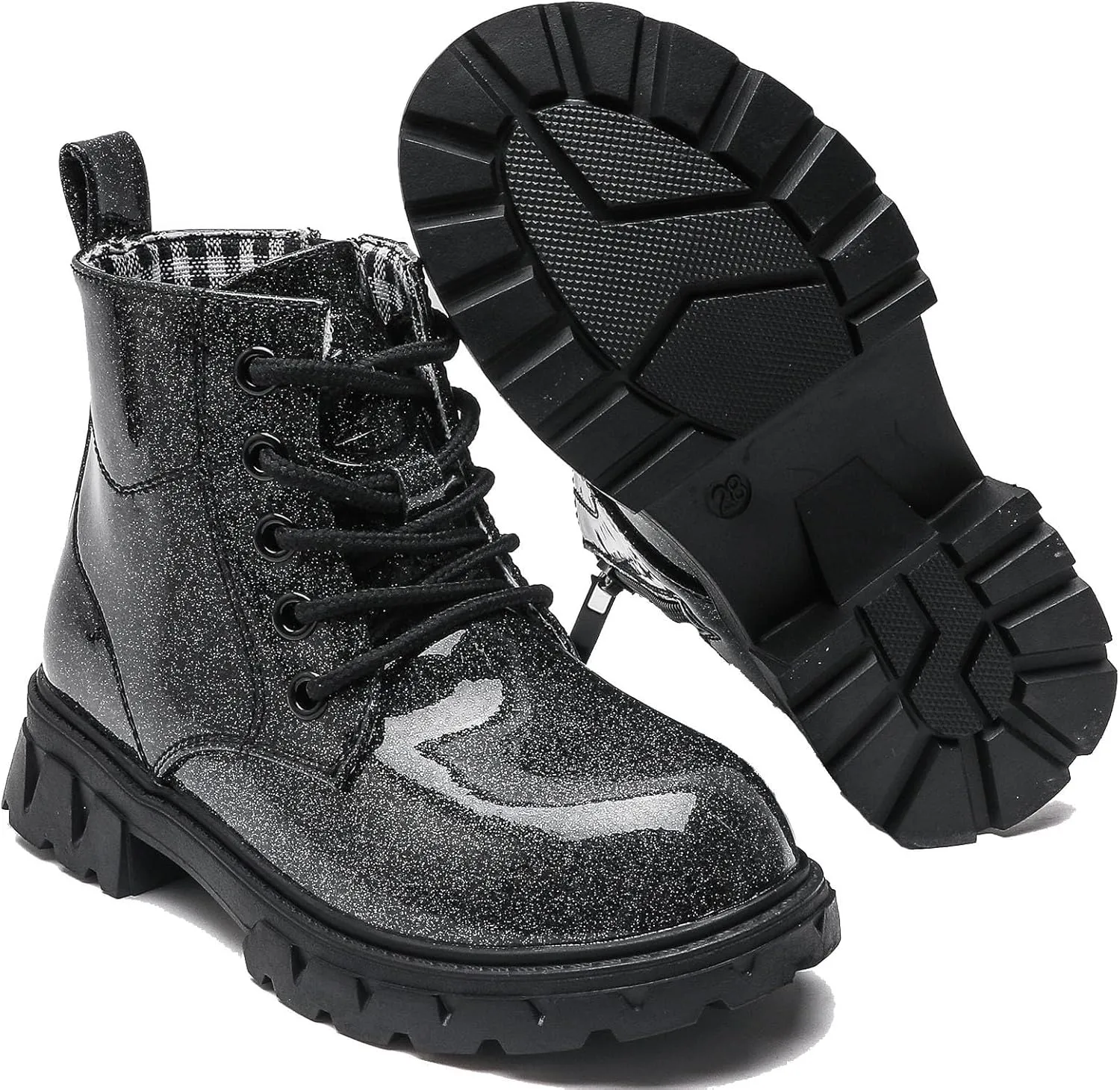 DADAWEN Boys Girls Glitter Ankle Boots Kids Lace Up Waterproof Combat Shoes With Side Zipper for Toddler/Little Kid/Big Kid