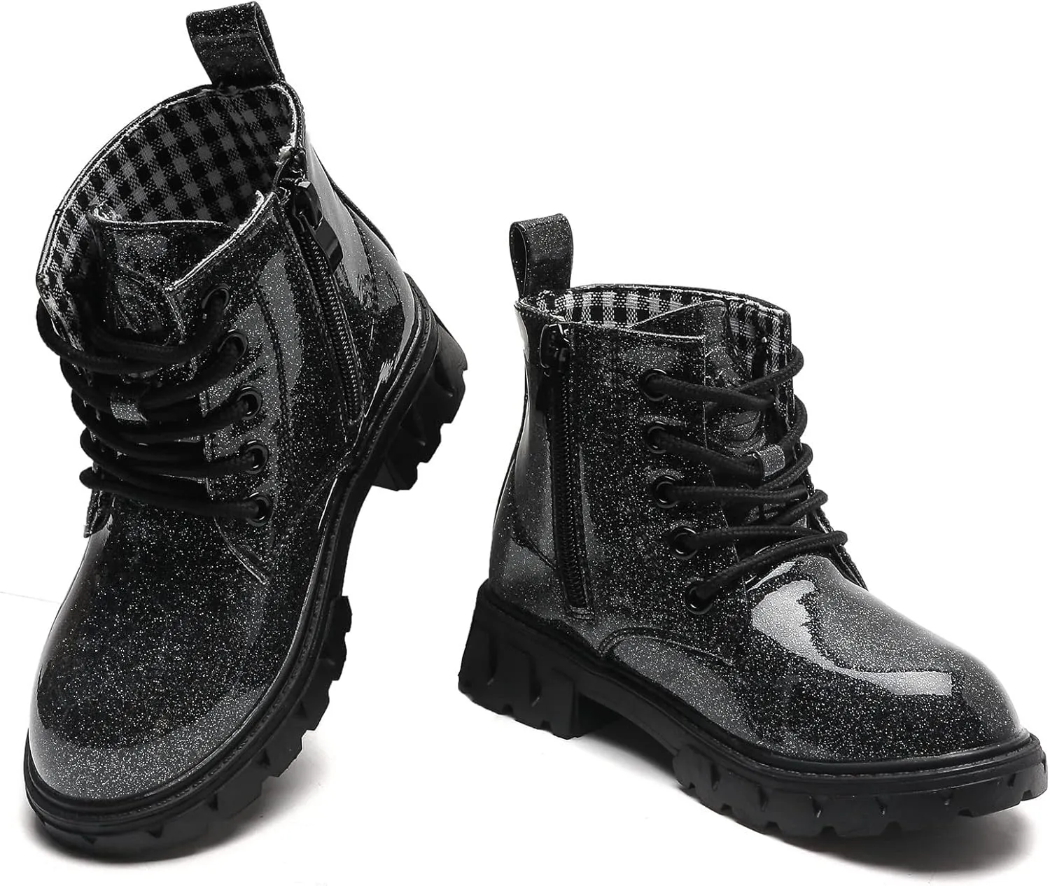 DADAWEN Boys Girls Glitter Ankle Boots Kids Lace Up Waterproof Combat Shoes With Side Zipper for Toddler/Little Kid/Big Kid