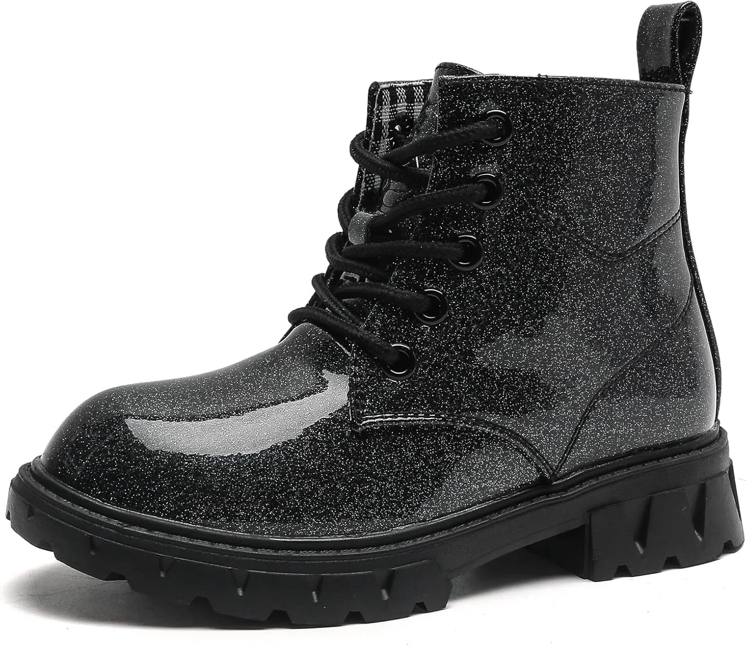 DADAWEN Boys Girls Glitter Ankle Boots Kids Lace Up Waterproof Combat Shoes With Side Zipper for Toddler/Little Kid/Big Kid