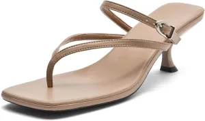 DADAWEN Women's Kitten Heels Thong Sandals Square Open Toe Buckle Slip On Flip Flops Heels Sexy Fashion Summer Dressy Wedding Party Pumps Heeled Sandals