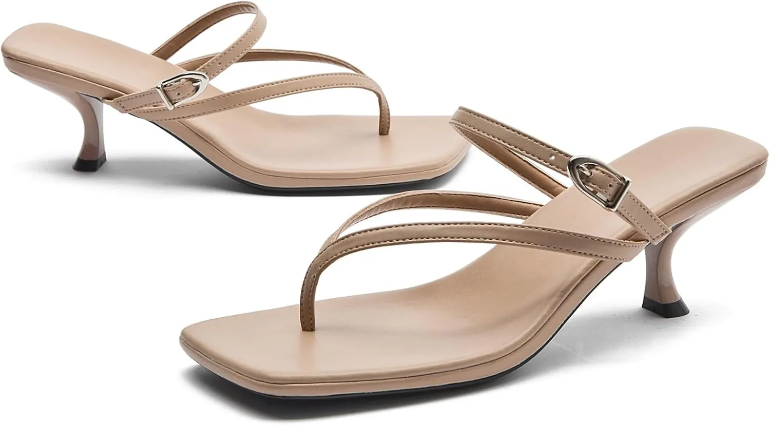 DADAWEN Women's Kitten Heels Thong Sandals Square Open Toe Buckle Slip On Flip Flops Heels Sexy Fashion Summer Dressy Wedding Party Pumps Heeled Sandals