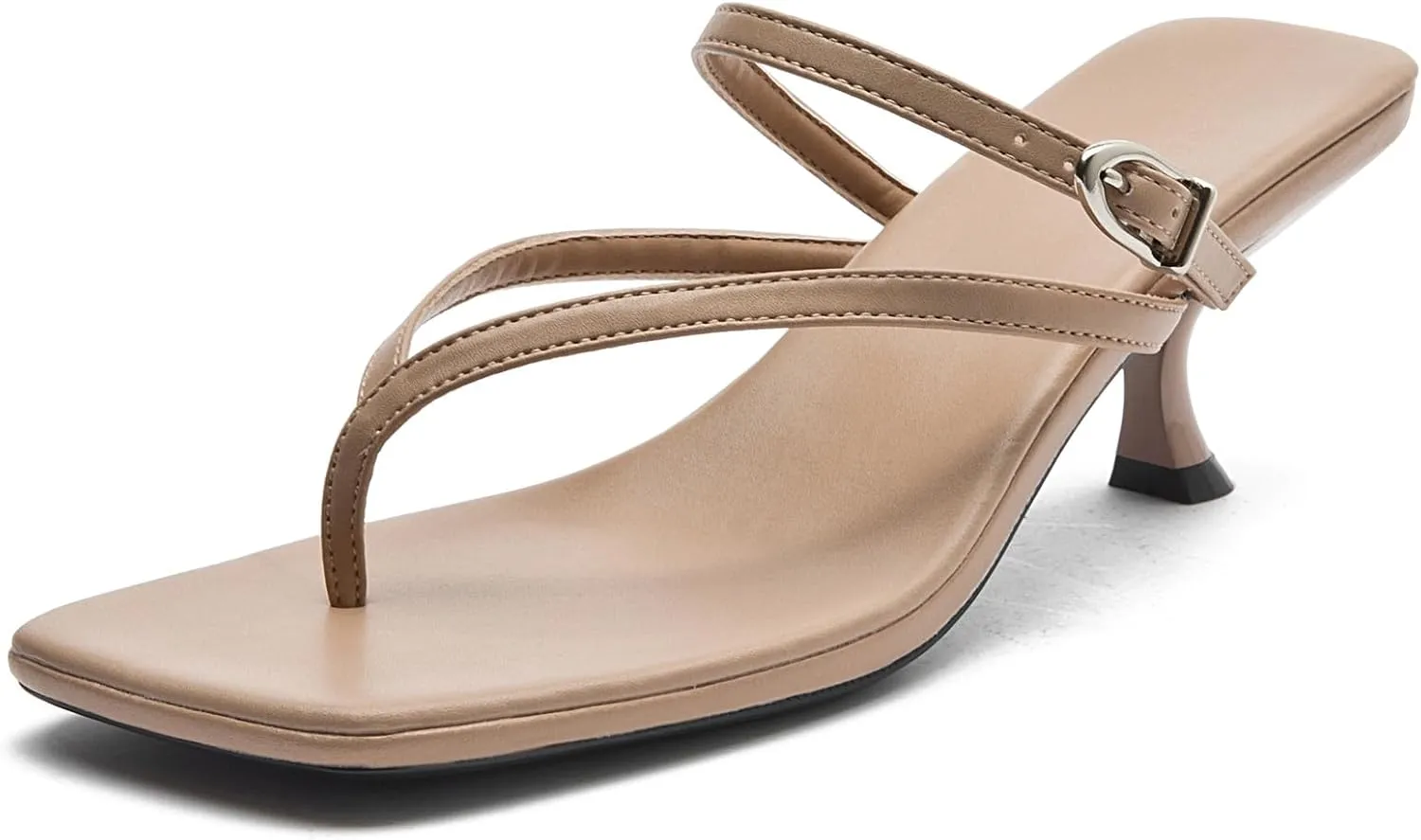 DADAWEN Women's Kitten Heels Thong Sandals Square Open Toe Buckle Slip On Flip Flops Heels Sexy Fashion Summer Dressy Wedding Party Pumps Heeled Sandals