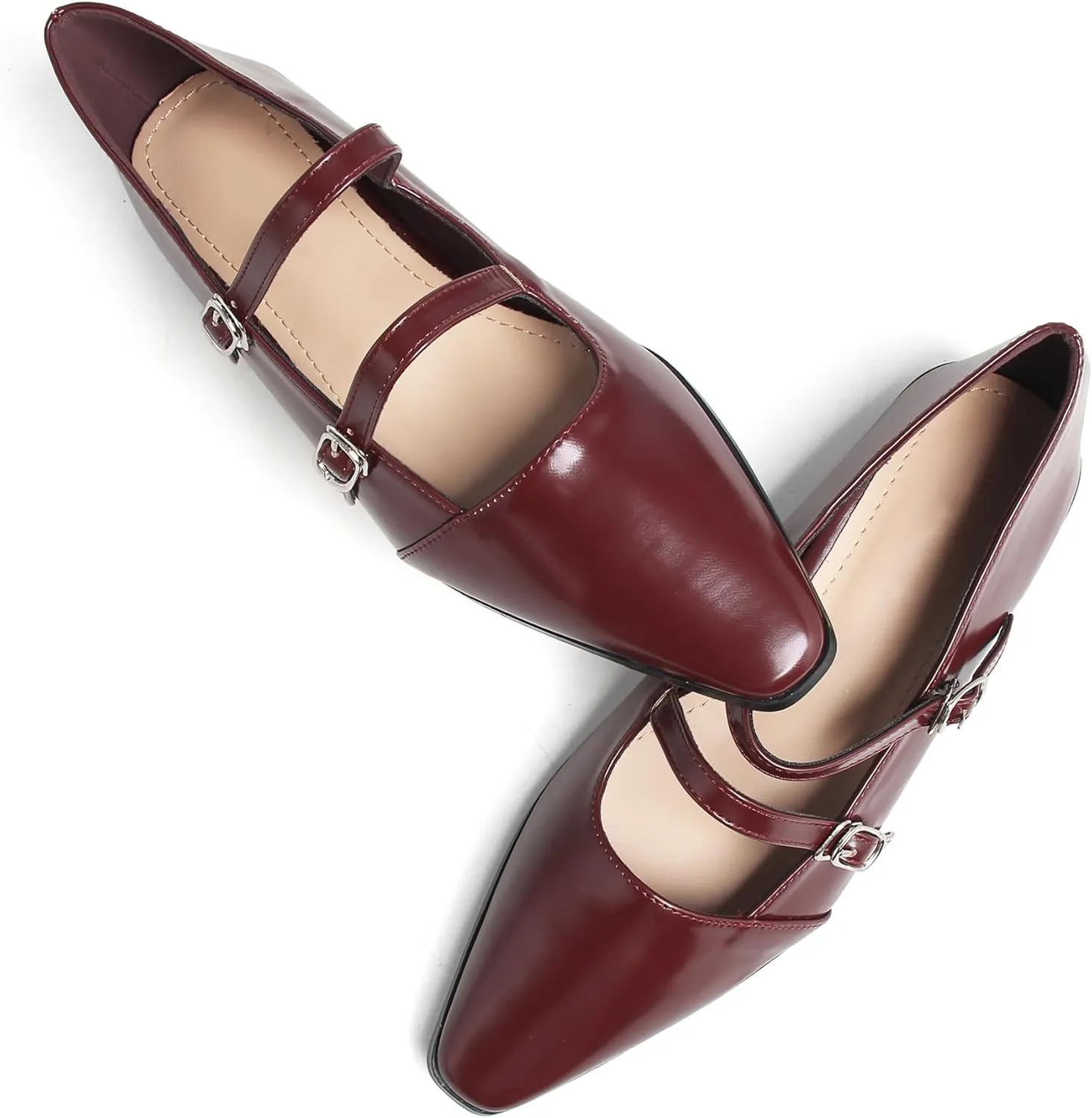 Dear Time Women's Vintage Mary Jane Shoes Ankle Strap Square Toe Flats Uniform Dress Shoes Ballet Flats