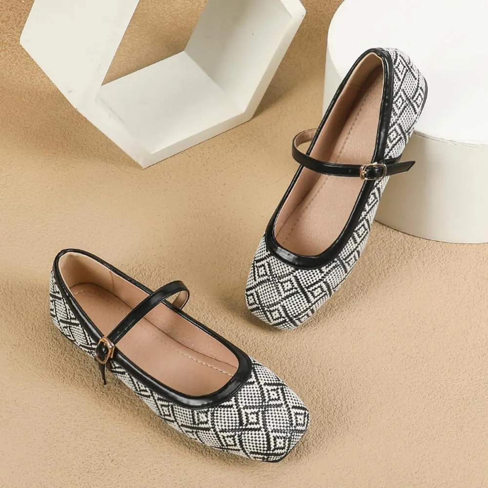 Dear Time Women's Vintage Mary Jane Shoes Ankle Strap Square Toe Flats Uniform Dress Shoes Ballet Flats