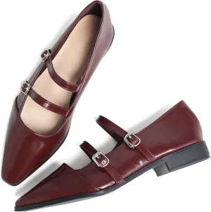 Dear Time Women's Vintage Mary Jane Shoes Ankle Strap Square Toe Flats Uniform Dress Shoes Ballet Flats