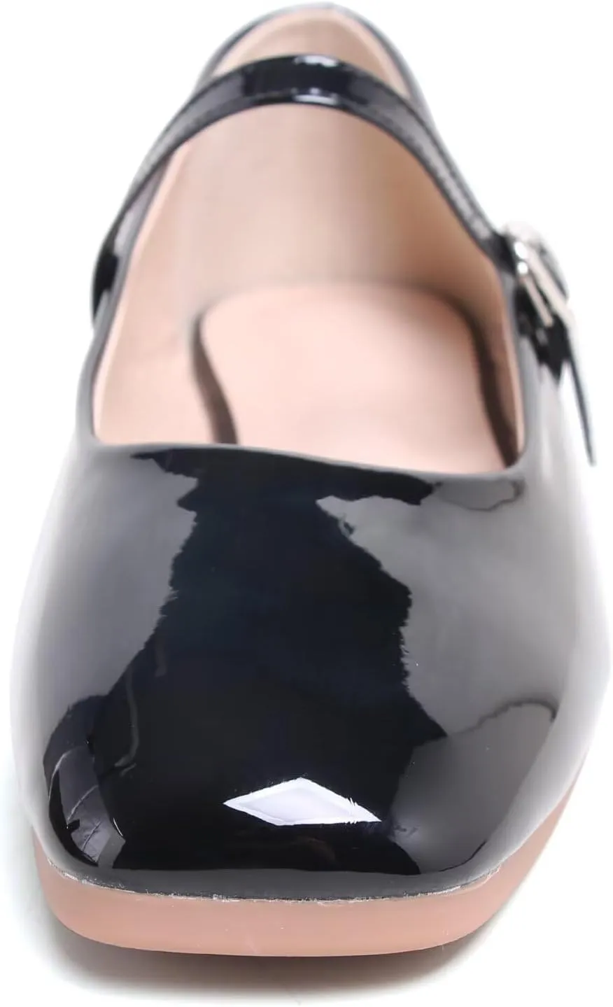 Dear Time Women's Vintage Mary Jane Shoes Ankle Strap Square Toe Flats Uniform Dress Shoes Ballet Flats