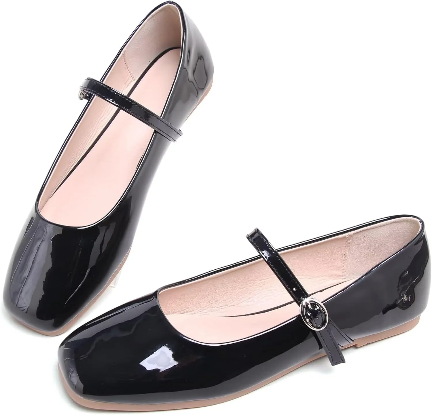 Dear Time Women's Vintage Mary Jane Shoes Ankle Strap Square Toe Flats Uniform Dress Shoes Ballet Flats