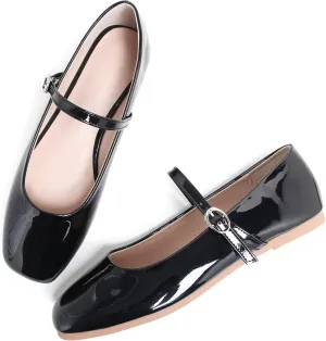 Dear Time Women's Vintage Mary Jane Shoes Ankle Strap Square Toe Flats Uniform Dress Shoes Ballet Flats