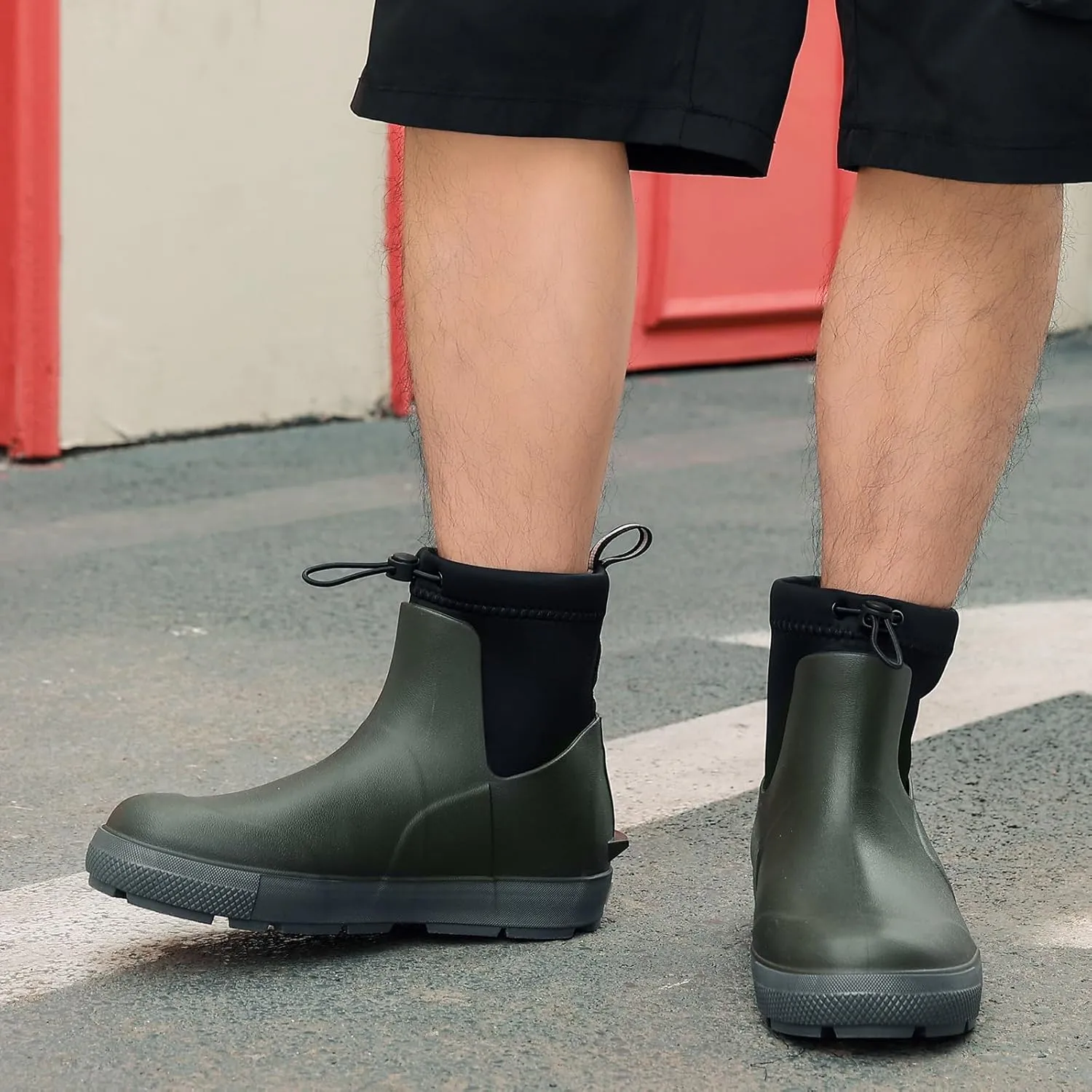 Deck Boots For Men Anti-Slip, Waterproof Ankle Rain Boots, Rubber Outdoor Fishing Footwear, Chelsea Garden Work Water Shoes, Size 6.5-12
