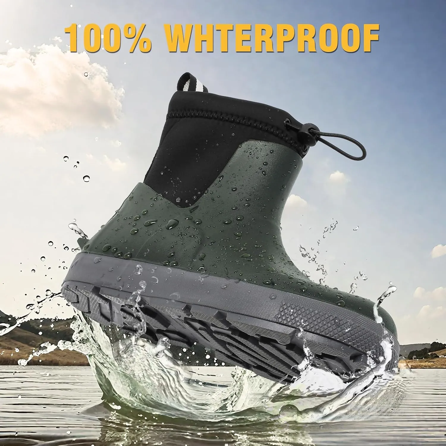 Deck Boots For Men Anti-Slip, Waterproof Ankle Rain Boots, Rubber Outdoor Fishing Footwear, Chelsea Garden Work Water Shoes, Size 6.5-12