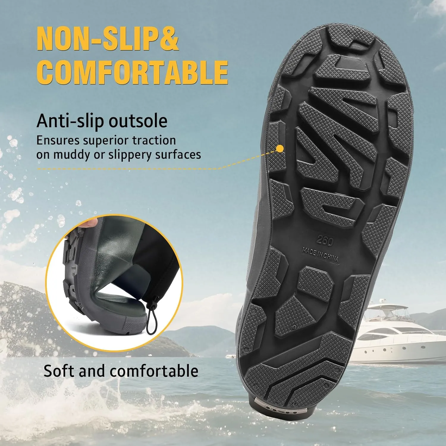 Deck Boots For Men Anti-Slip, Waterproof Ankle Rain Boots, Rubber Outdoor Fishing Footwear, Chelsea Garden Work Water Shoes, Size 6.5-12