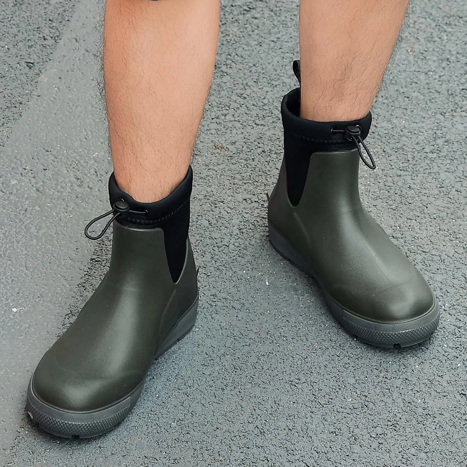 Deck Boots For Men Anti-Slip, Waterproof Ankle Rain Boots, Rubber Outdoor Fishing Footwear, Chelsea Garden Work Water Shoes, Size 6.5-12