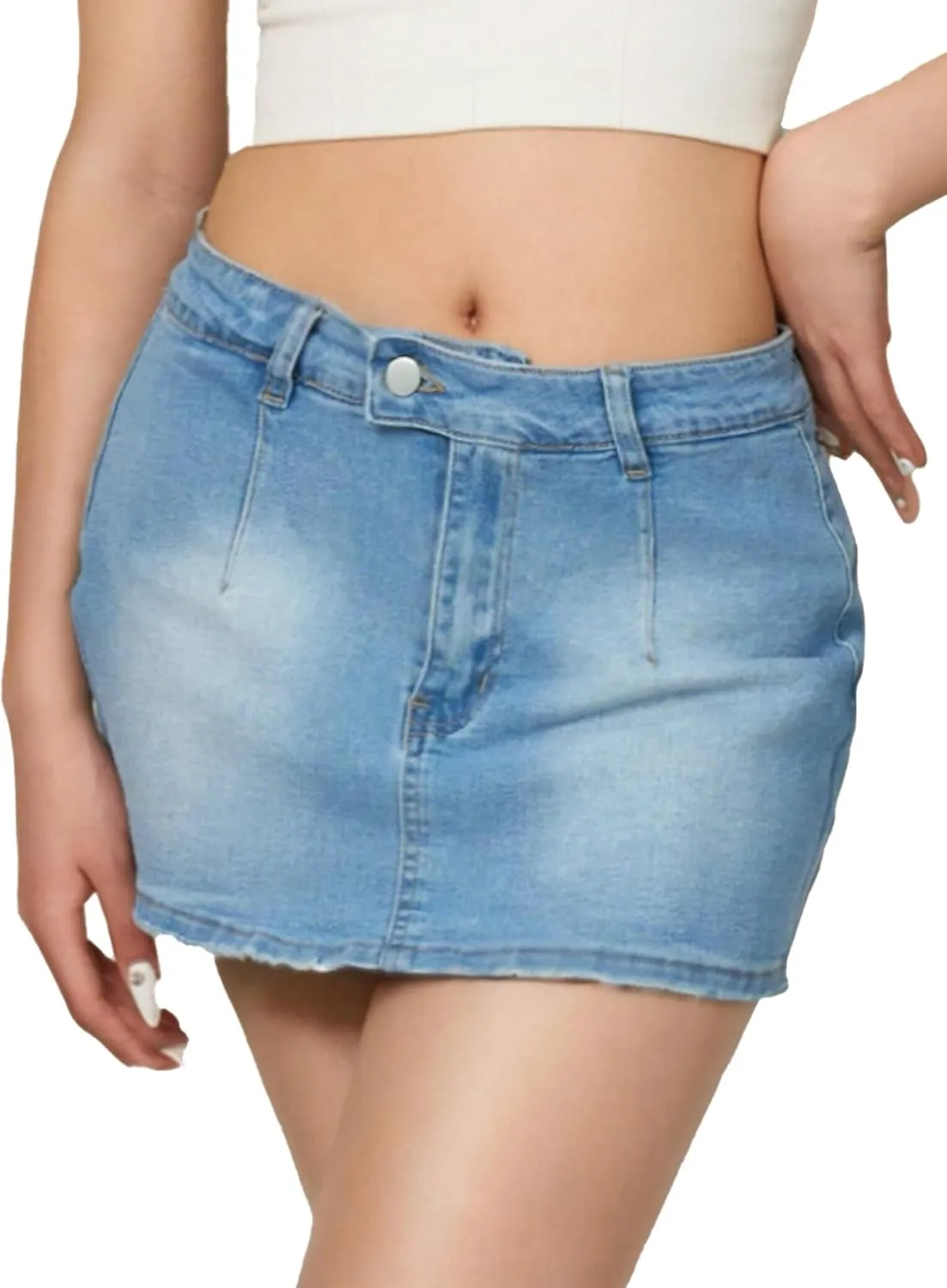 Denim Mini Skort for Women Low-Waisted Stretchy Micro Jean Skirt Gallivanting Peekaboo Denim Skorts with Shorts