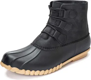 DKSUKO Women's Duck Boots Lace Up Waterproof Ankle Snow Rain Boots (7 B(M) US, Black)