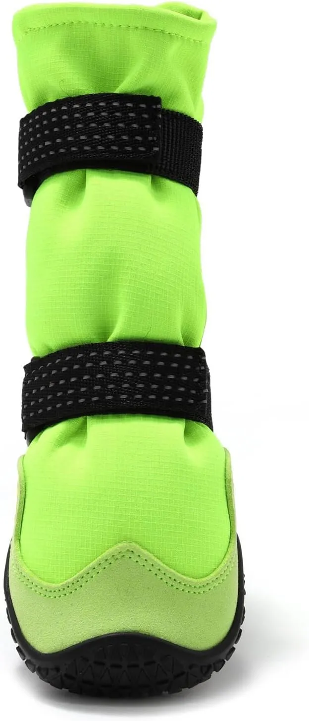 Dog Shoes, BESUNTEK Pet Dog Boots for Medium Large Dogs, Waterproof Rainproof Dog Paw Protectors with Anti-Slip Rubber Soles and Reflective Straps for Indoor and Outdoor Hiking and Running (Green, #4)