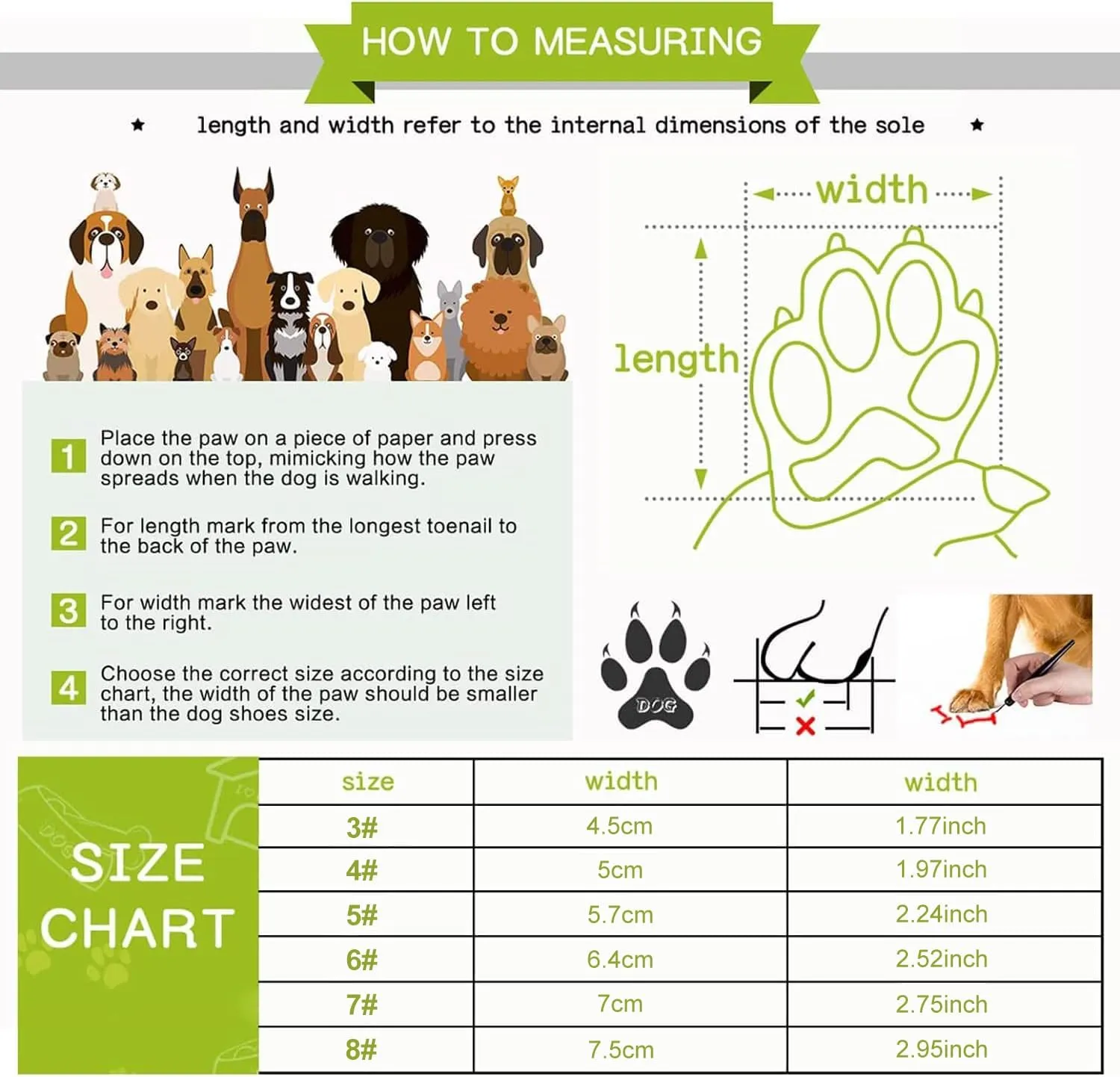Dog Shoes, BESUNTEK Pet Dog Boots for Medium Large Dogs, Waterproof Rainproof Dog Paw Protectors with Anti-Slip Rubber Soles and Reflective Straps for Indoor and Outdoor Hiking and Running (Green, #4)