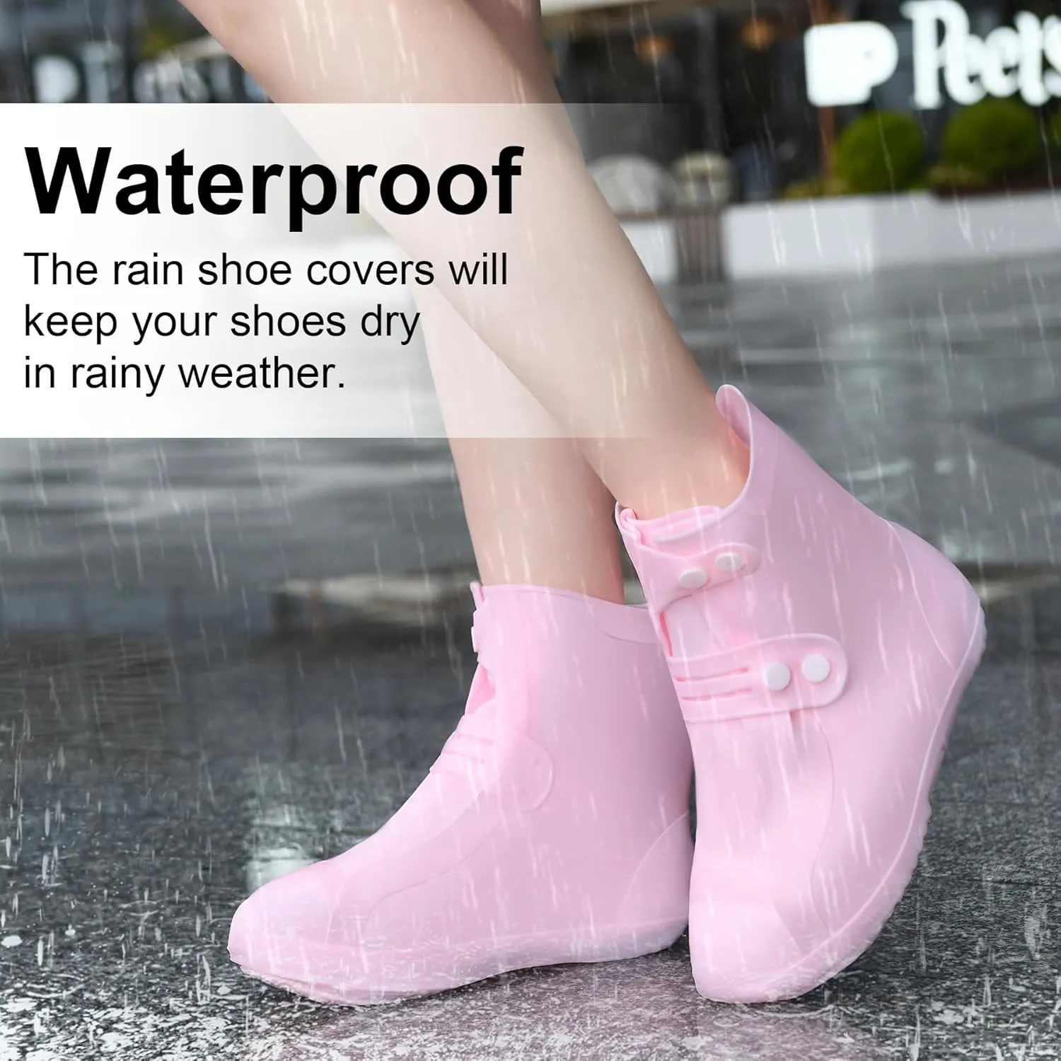 Dream Apparel Waterproof Rain Shoe Covers for Women Men, Non-Slip Reusable Boot Covers Foldable Shoe Covers Rainproof Overshoes Over Shoes Galoshes