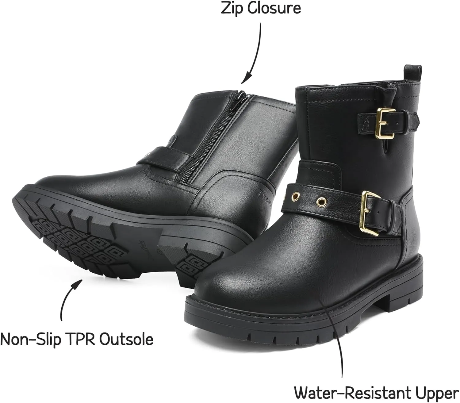 DREAM PAIRS Girls Ankle Boots Waterproof Side Zipper Booties for Little Kid/Big Kid