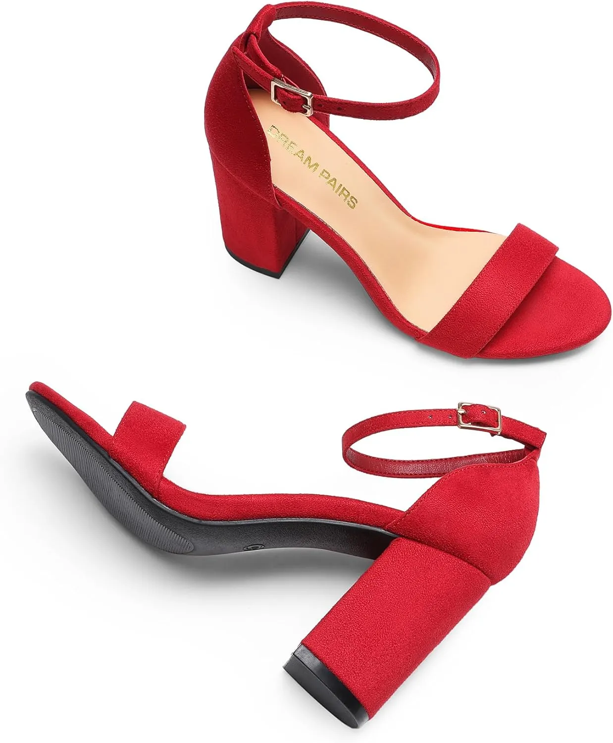 DREAM PAIRS Heels for Women Chunky Block Heel Open Toe Ankle Strap 3.5 Inch Heeled Sandals for Party Date Wedding