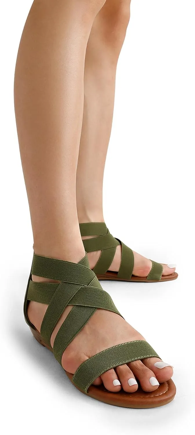 DREAM PAIRS Women's Elastic Ankle Strap Low Wedges Sandals