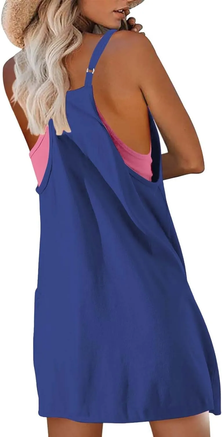 Dress for Women Summer 2025 Solid Color Casual Comfy Athletic Adjustable Shoulder Strap Tennis Rompers for Short