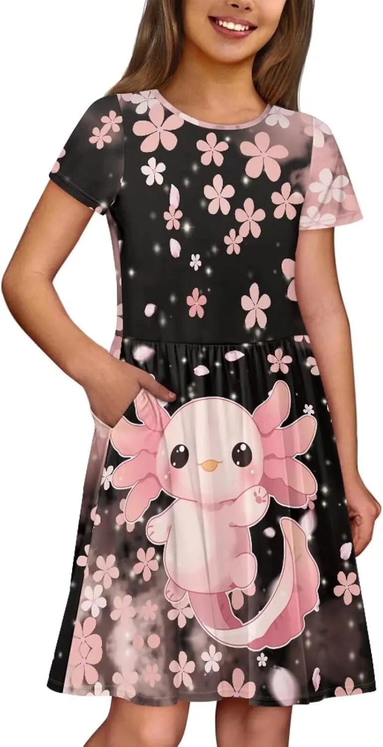 Dresses for Girls 2-14 Kids Summer Beach Dresses Casual Skater Dress Holiday Party Midi A-Line