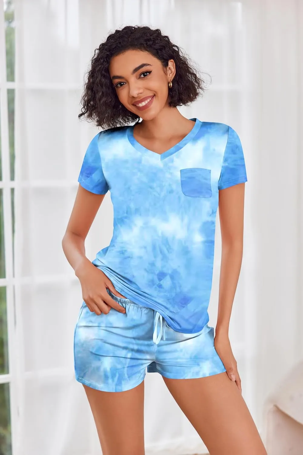 Ekouaer Womens Pajama Sets Short Sleeve Pajamas for Women Sets Soft Lounge Sets Casual V Neck Sleepwear PJS