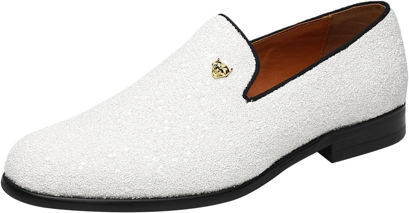 ELANROMAN Men's Shiny Loafers Dress Business Party Wedding Prom Handmade Shoes