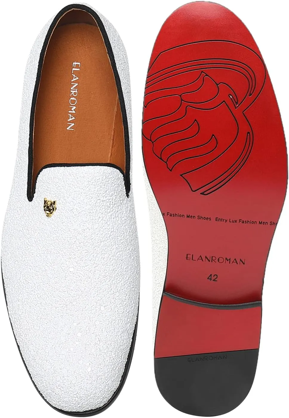 ELANROMAN Men's Shiny Loafers Dress Business Party Wedding Prom Handmade Shoes