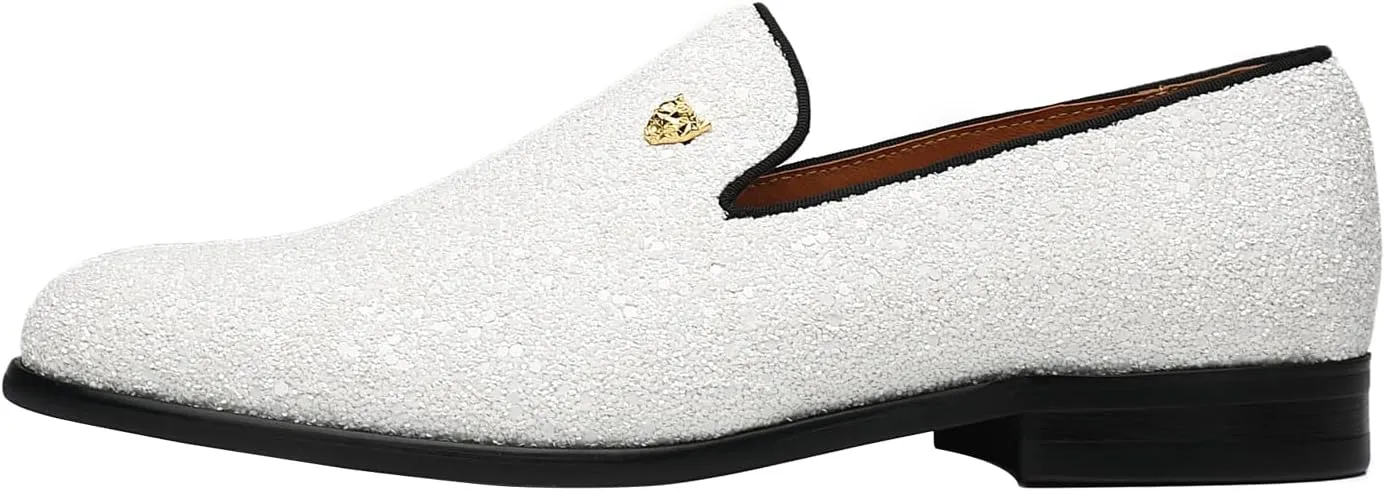 ELANROMAN Men's Shiny Loafers Dress Business Party Wedding Prom Handmade Shoes