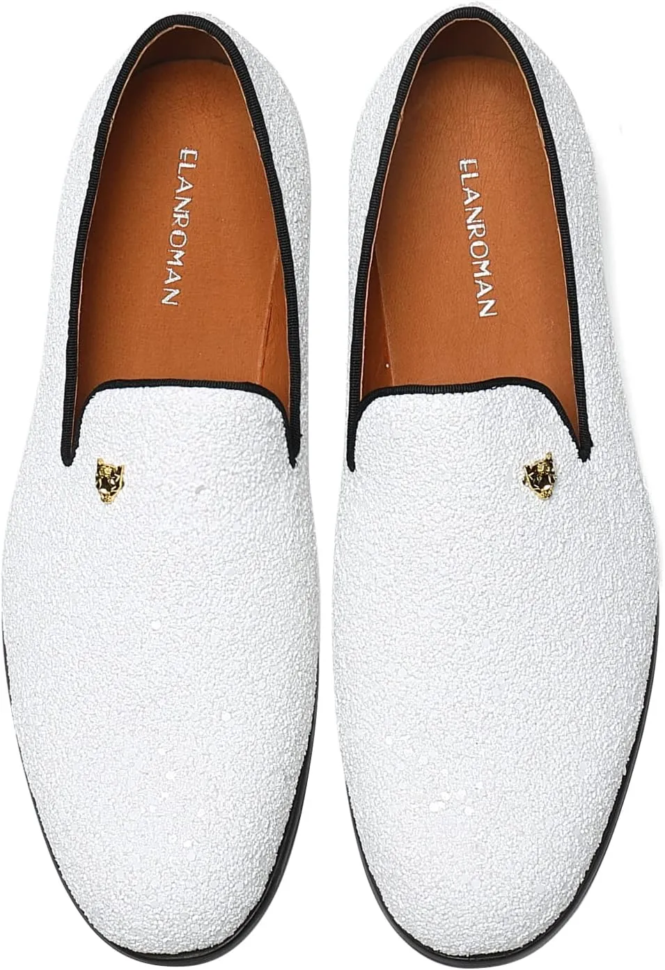 ELANROMAN Men's Shiny Loafers Dress Business Party Wedding Prom Handmade Shoes