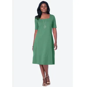 Emerald Green Square Neck Midi Dress PSW-8713