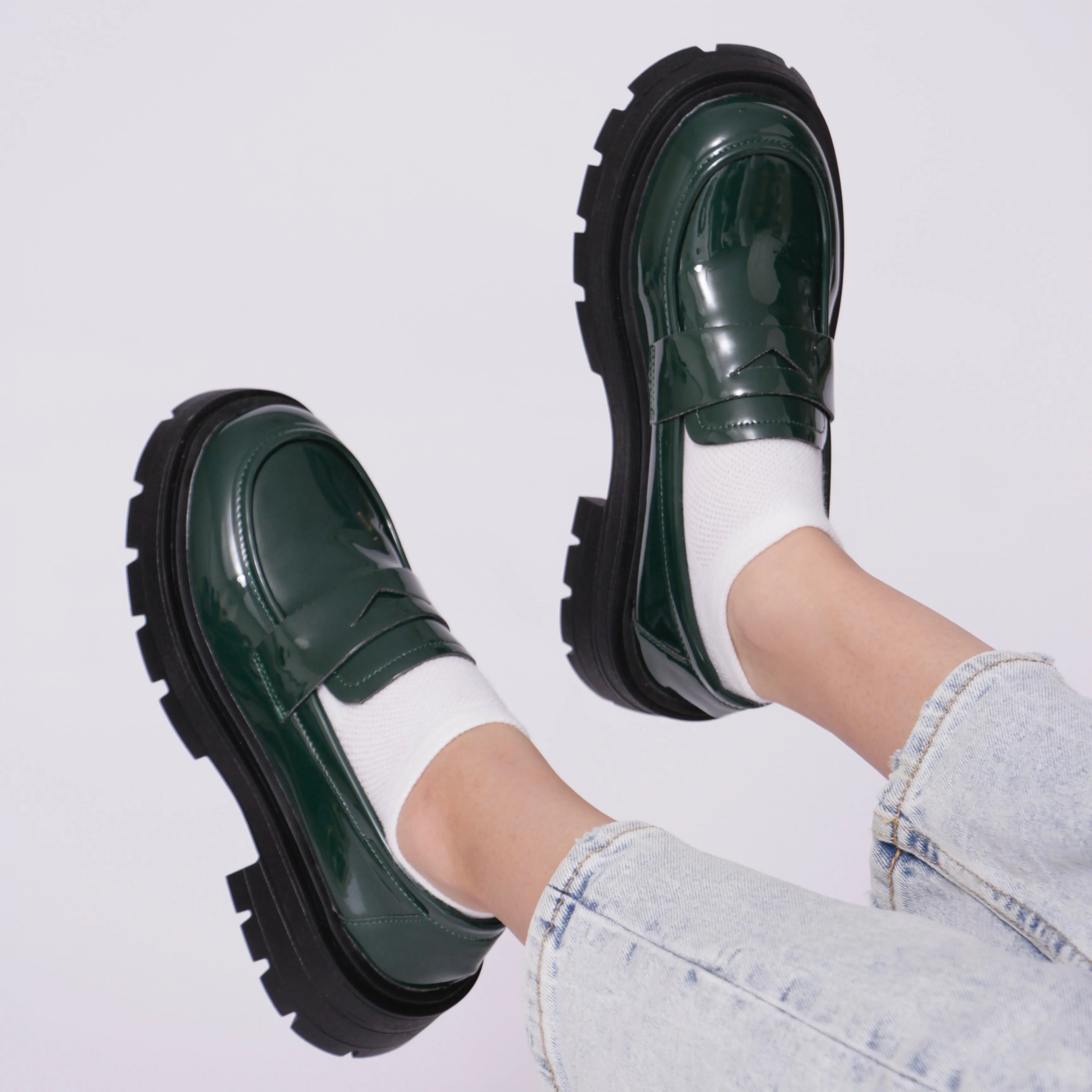 Emmy green shiny loafers