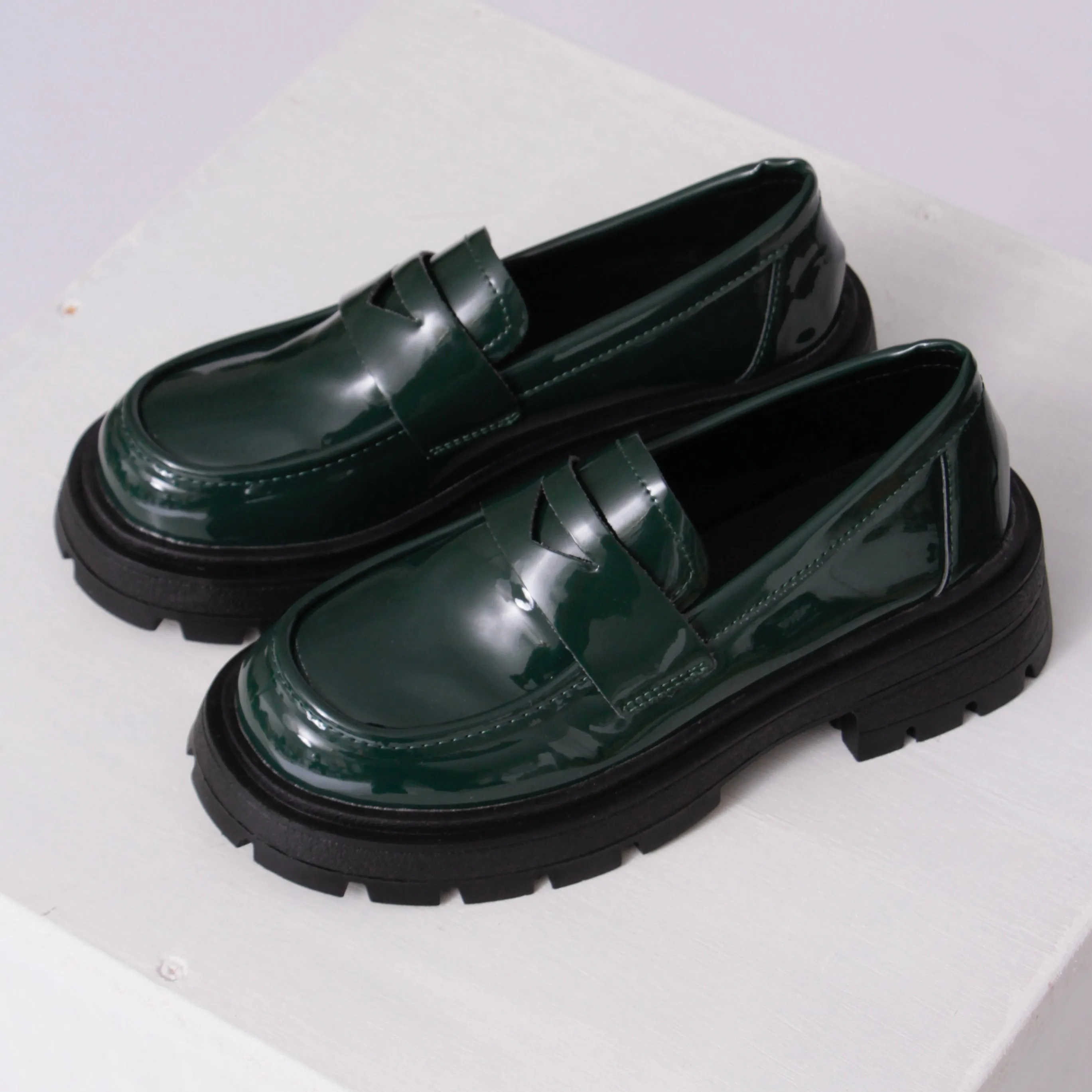 Emmy green shiny loafers